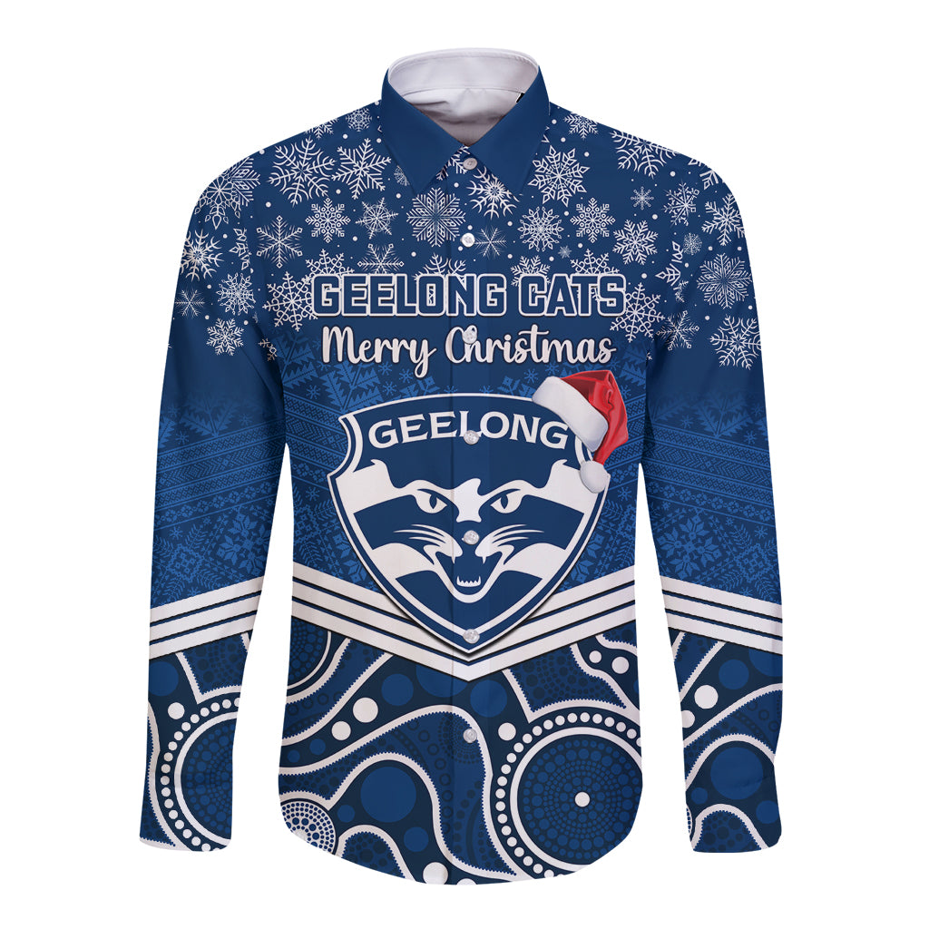 custom-geelong-football-christmas-long-sleeve-button-shirt-merry-xmas-2023-mix-aboriginal-art