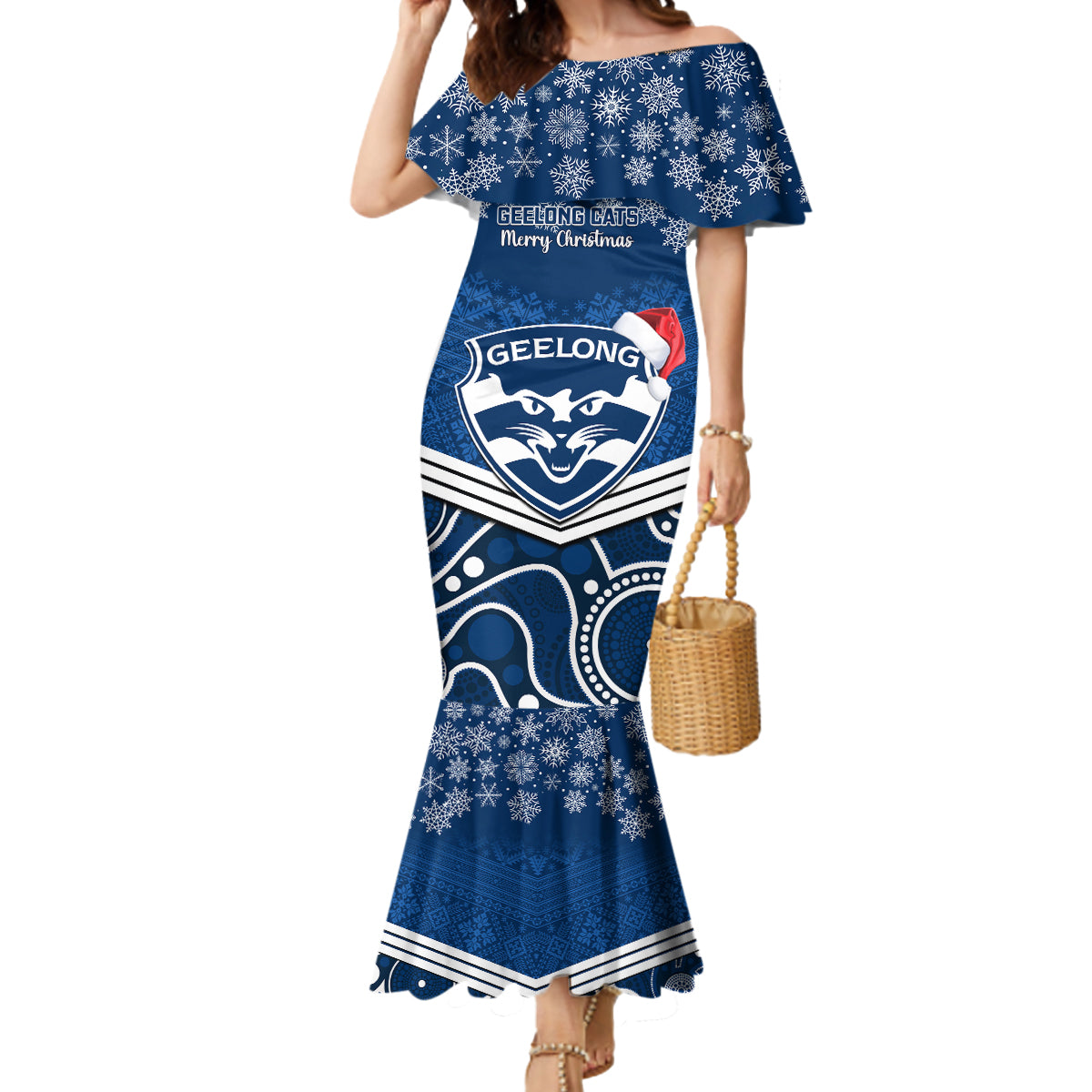 custom-geelong-football-christmas-mermaid-dress-merry-xmas-2023-mix-aboriginal-art