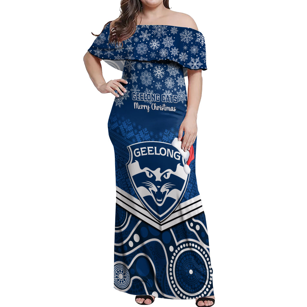 custom-geelong-football-christmas-off-shoulder-maxi-dress-merry-xmas-2023-mix-aboriginal-art