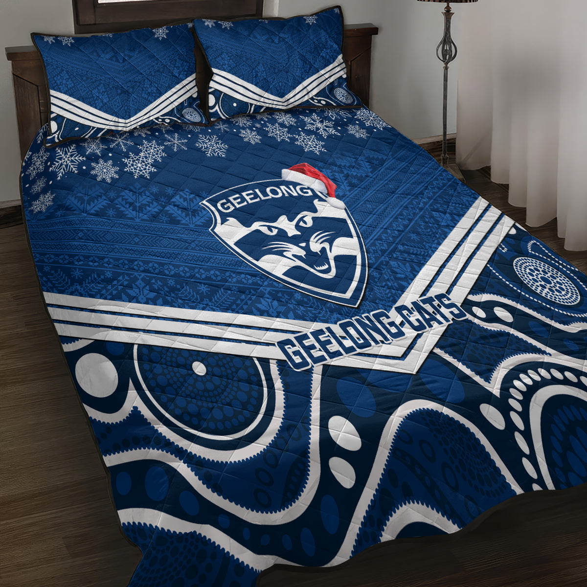 custom-geelong-football-christmas-quilt-bed-set-merry-xmas-2023-mix-aboriginal-art