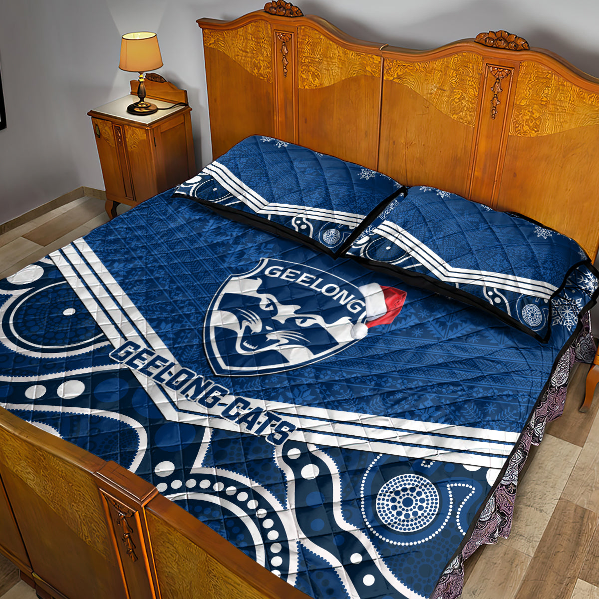 custom-geelong-football-christmas-quilt-bed-set-merry-xmas-2023-mix-aboriginal-art
