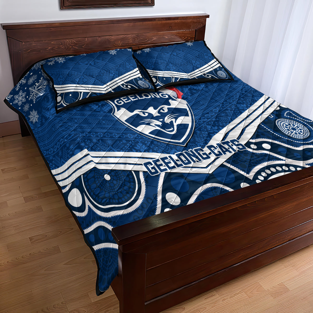 custom-geelong-football-christmas-quilt-bed-set-merry-xmas-2023-mix-aboriginal-art