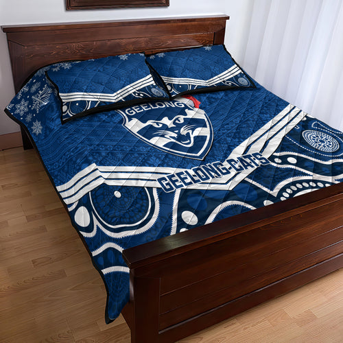 custom-geelong-football-christmas-quilt-bed-set-merry-xmas-2023-mix-aboriginal-art