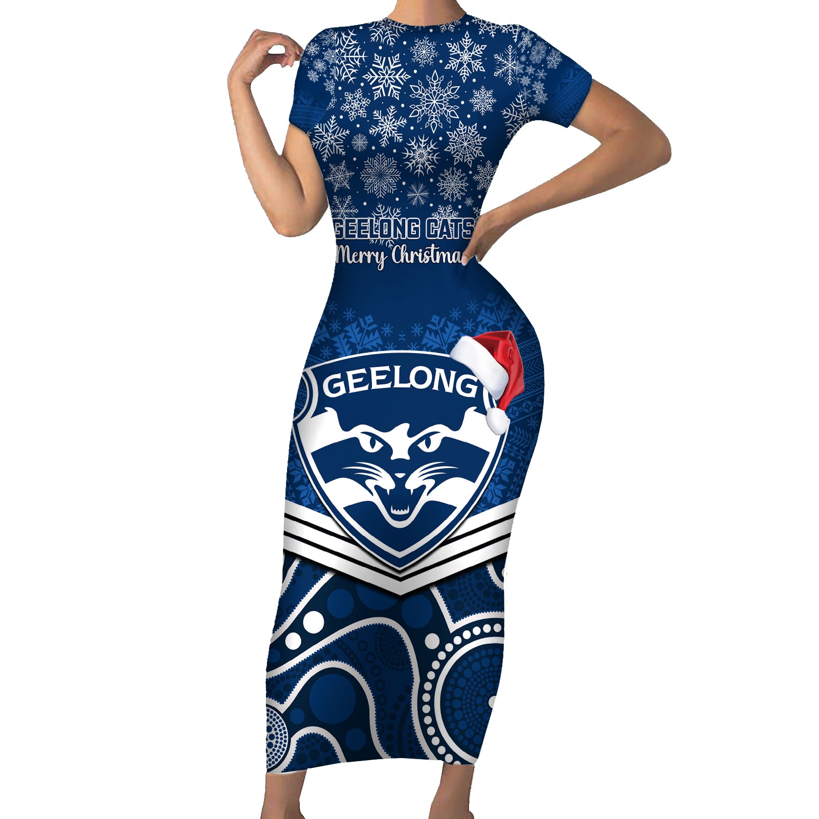 custom-geelong-football-christmas-short-sleeve-bodycon-dress-merry-xmas-2023-mix-aboriginal-art