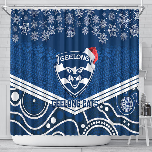 custom-geelong-football-christmas-shower-curtain-merry-xmas-2023-mix-aboriginal-art