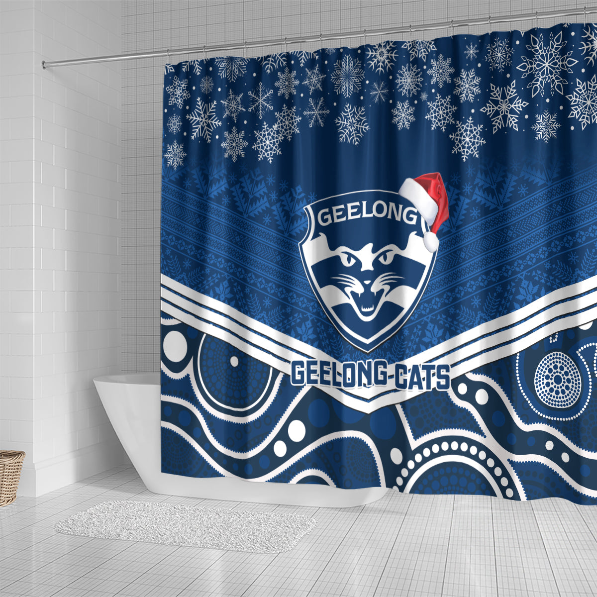 custom-geelong-football-christmas-shower-curtain-merry-xmas-2023-mix-aboriginal-art