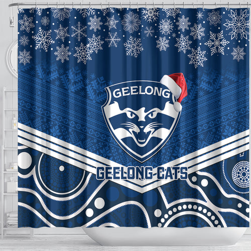 custom-geelong-football-christmas-shower-curtain-merry-xmas-2023-mix-aboriginal-art