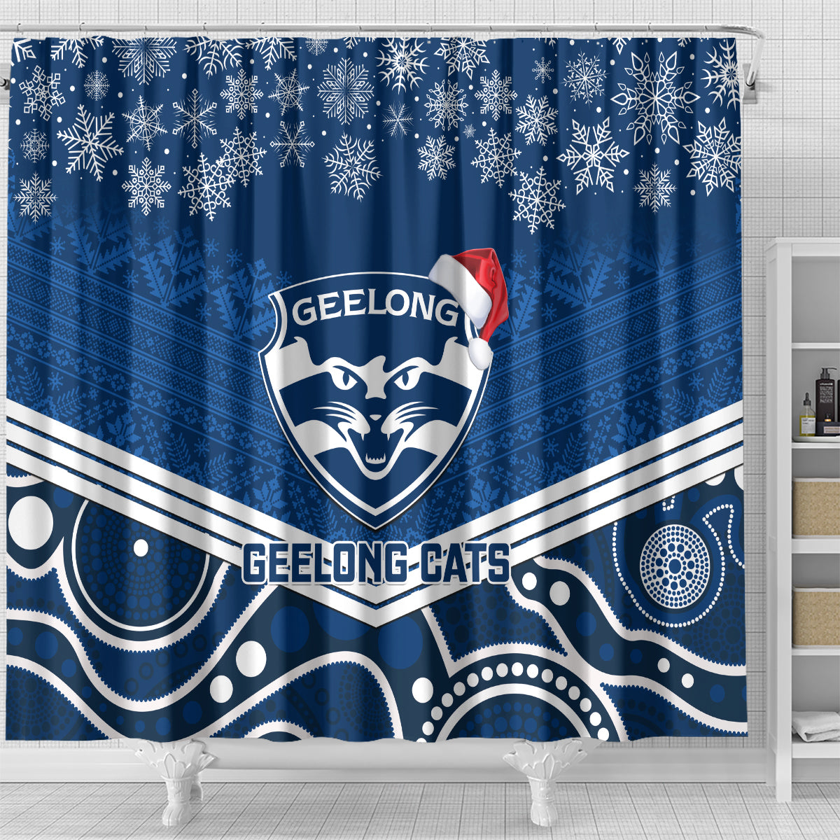 custom-geelong-football-christmas-shower-curtain-merry-xmas-2023-mix-aboriginal-art
