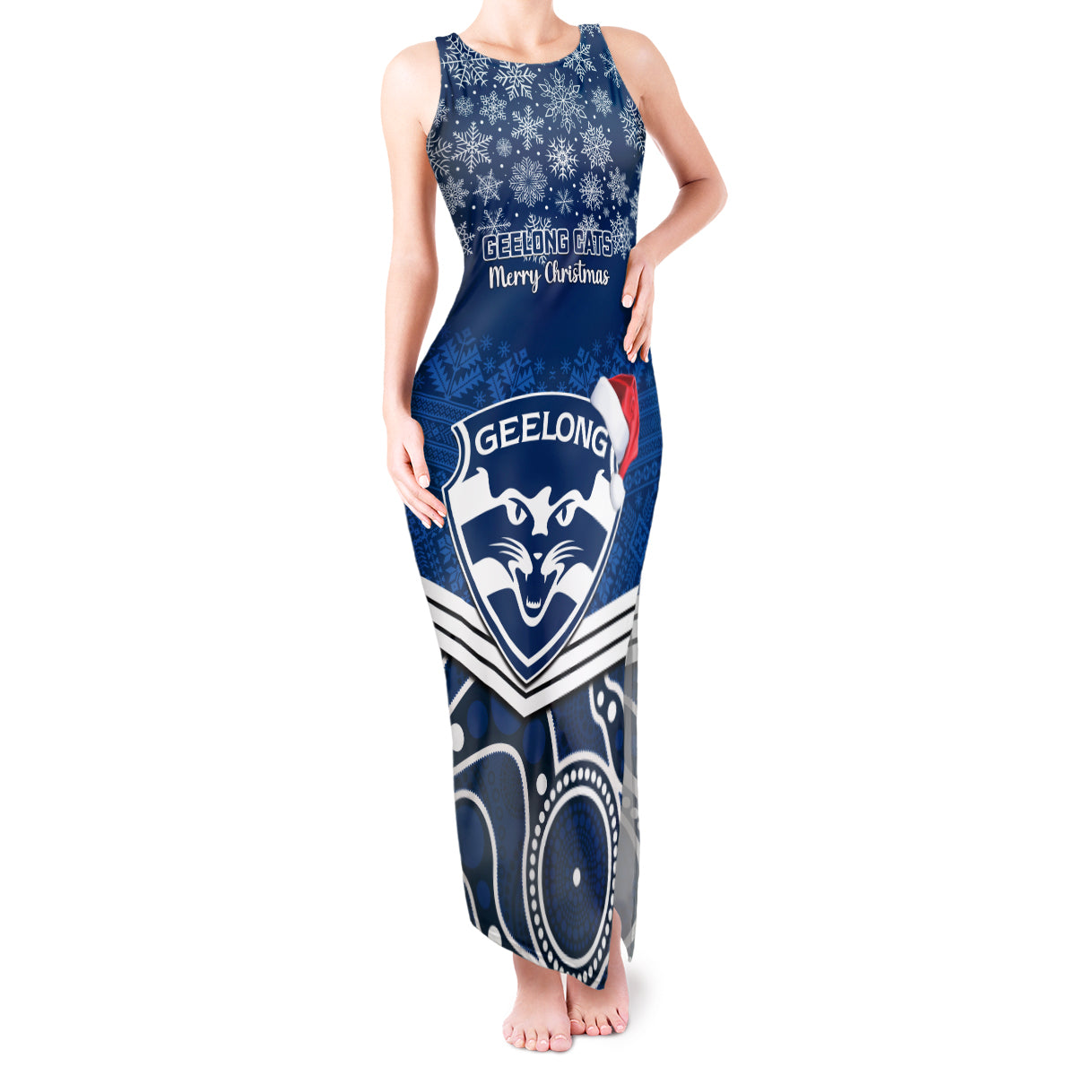 custom-geelong-football-christmas-tank-maxi-dress-merry-xmas-2023-mix-aboriginal-art