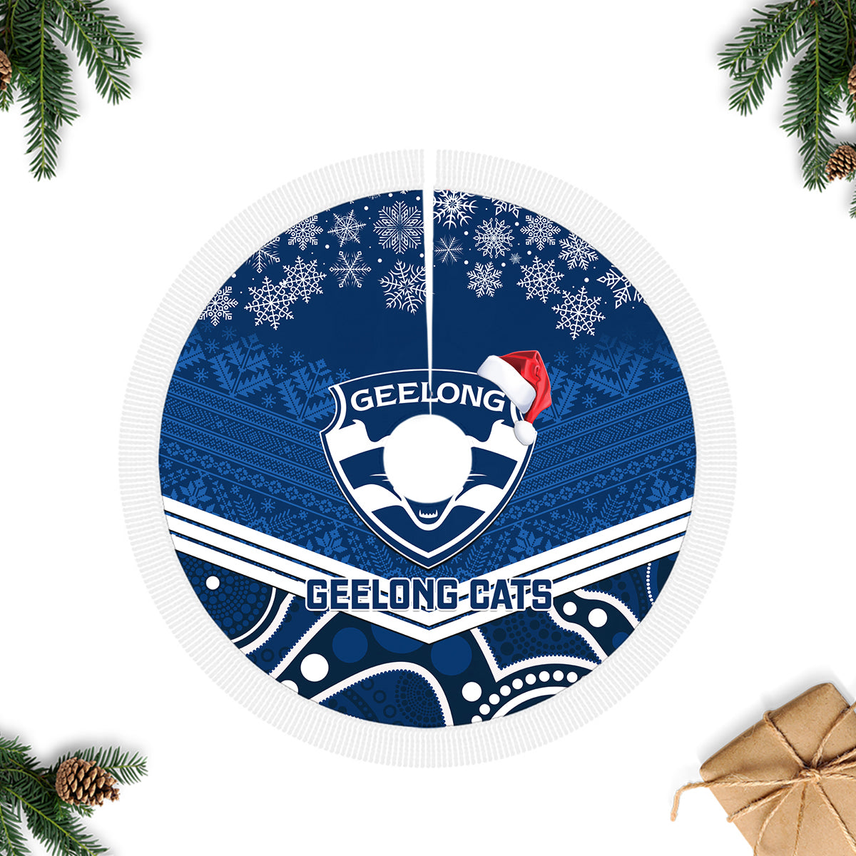 geelong-football-christmas-tree-skirt-merry-xmas-2023-mix-aboriginal-art