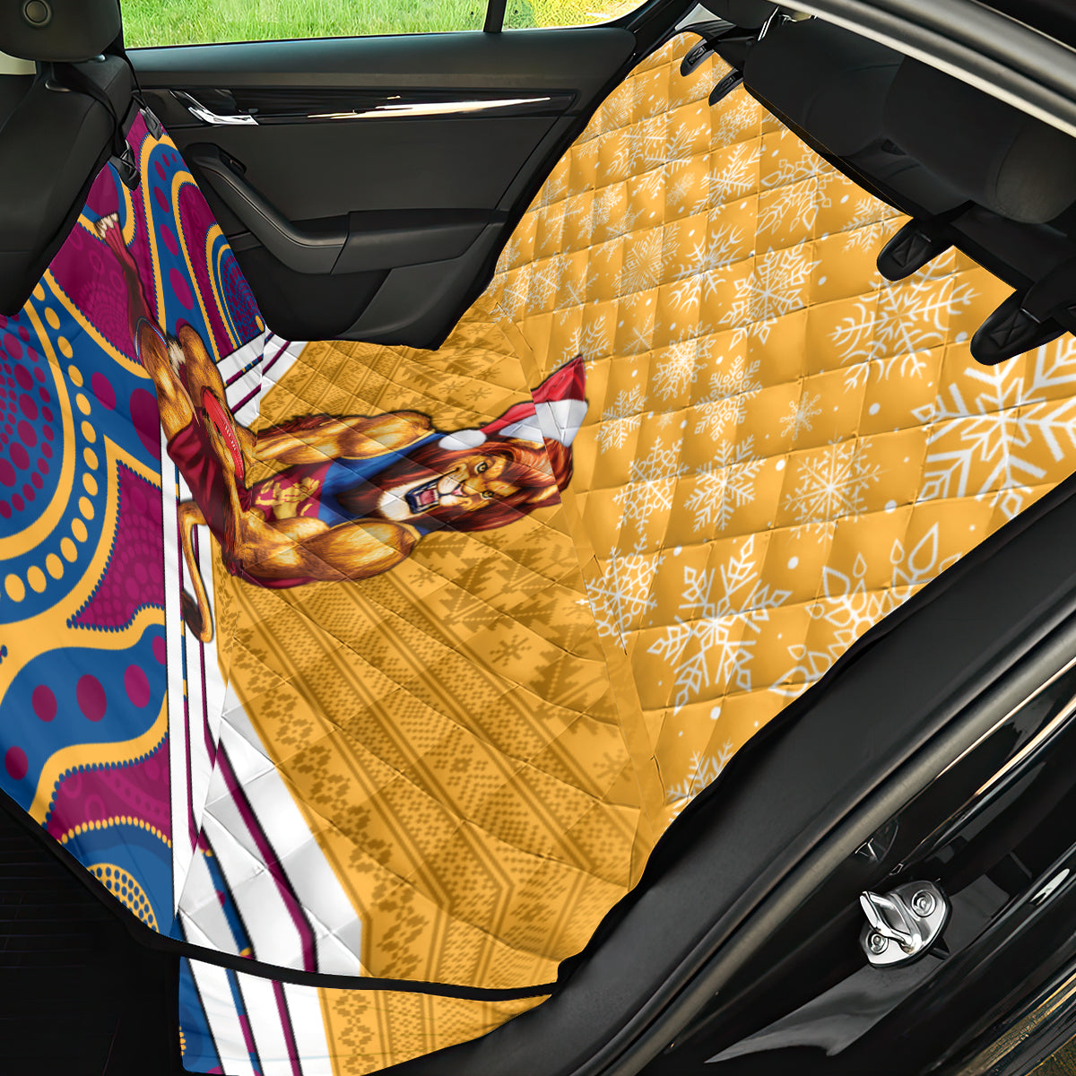 custom-brisbane-lions-football-christmas-back-car-seat-cover-merry-xmas-2023-mix-aboriginal-art
