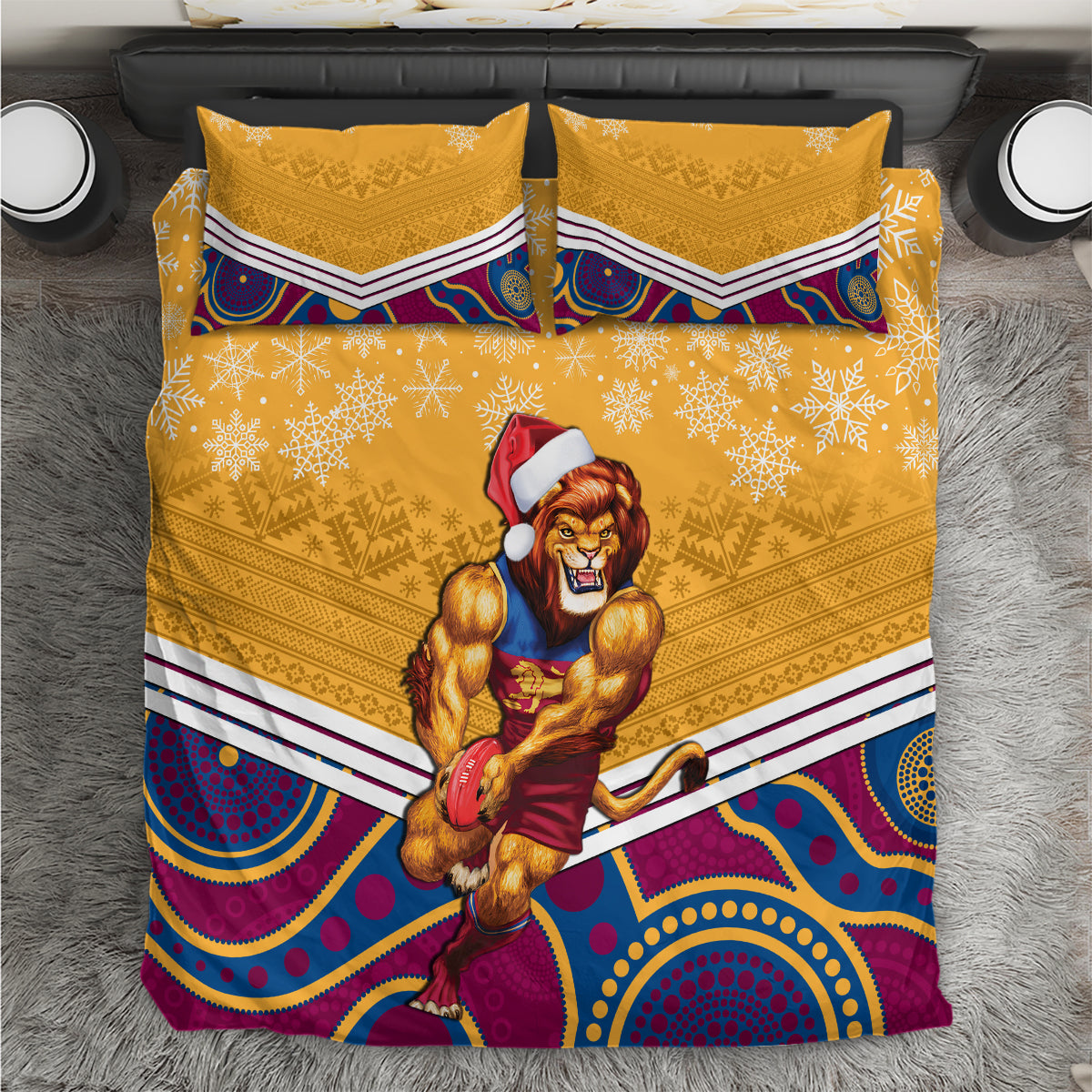custom-brisbane-lions-football-christmas-bedding-set-merry-xmas-2023-mix-aboriginal-art