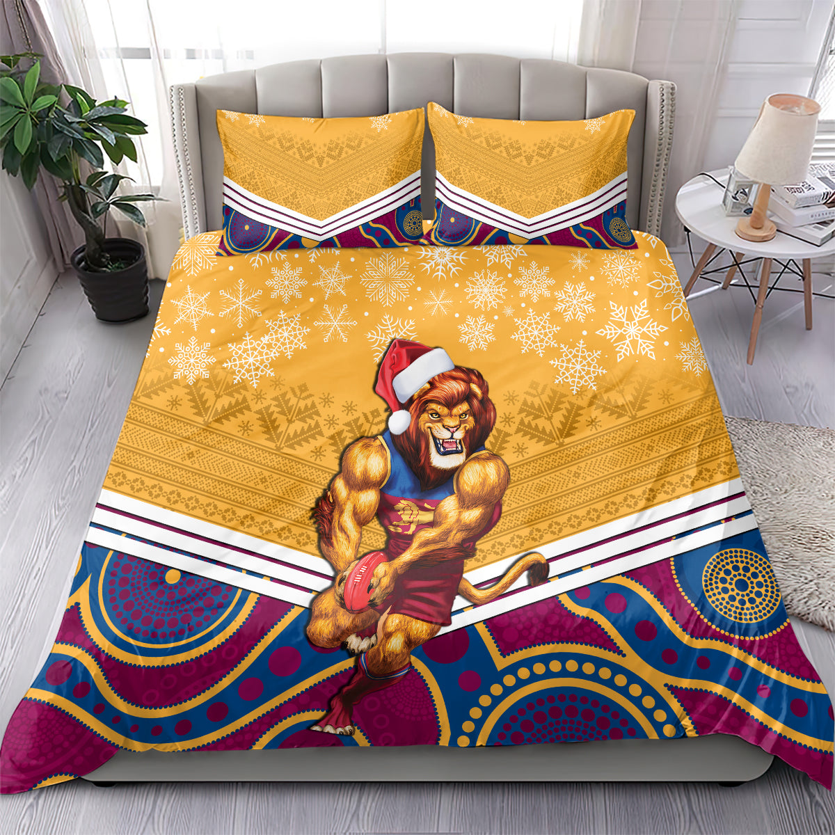 custom-brisbane-lions-football-christmas-bedding-set-merry-xmas-2023-mix-aboriginal-art