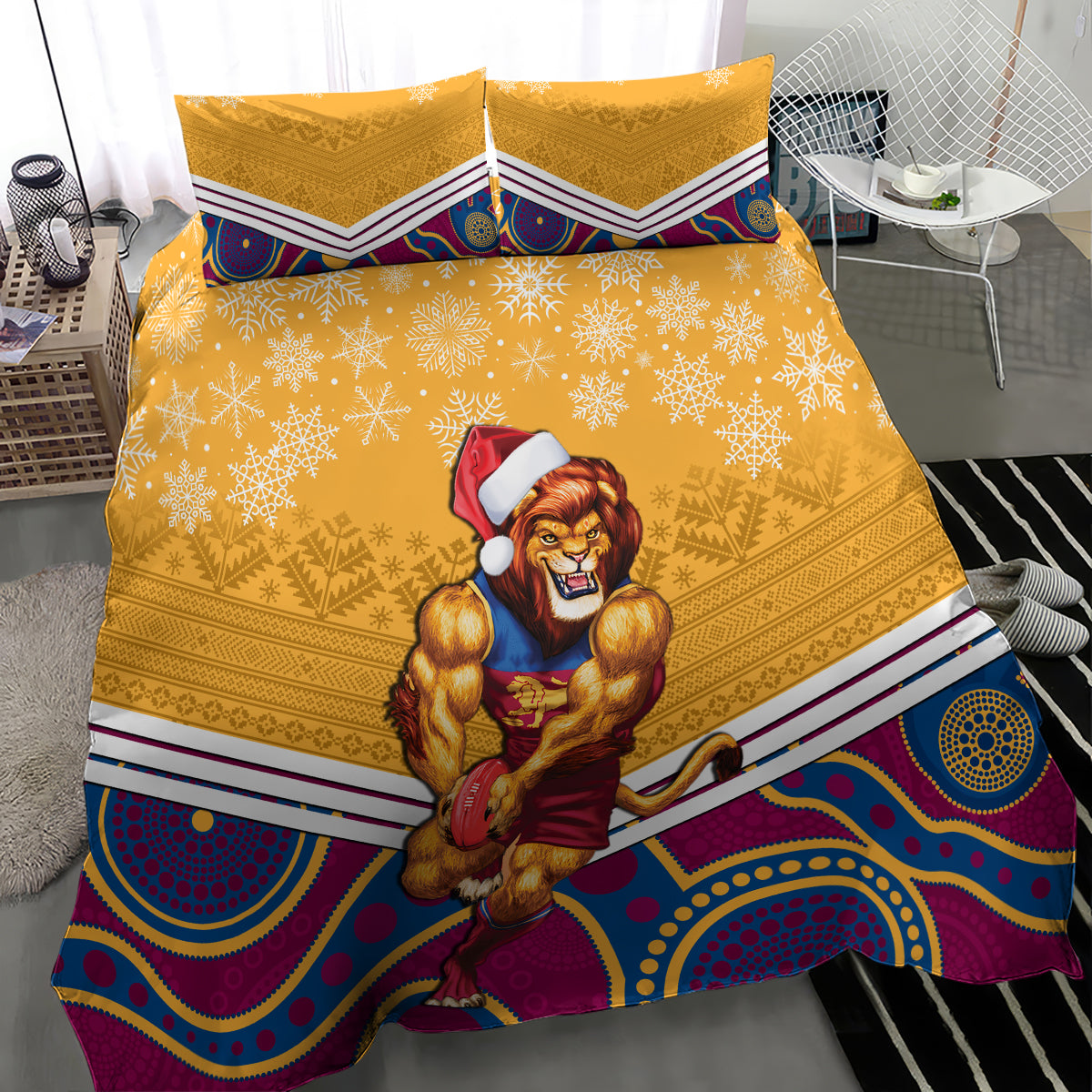 custom-brisbane-lions-football-christmas-bedding-set-merry-xmas-2023-mix-aboriginal-art