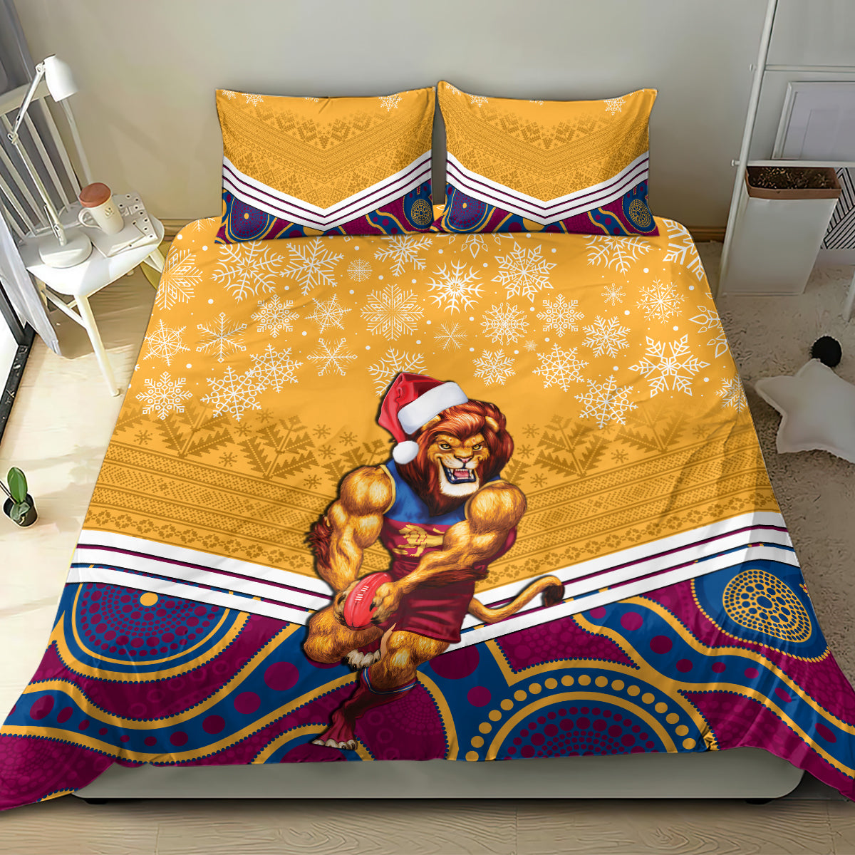 custom-brisbane-lions-football-christmas-bedding-set-merry-xmas-2023-mix-aboriginal-art