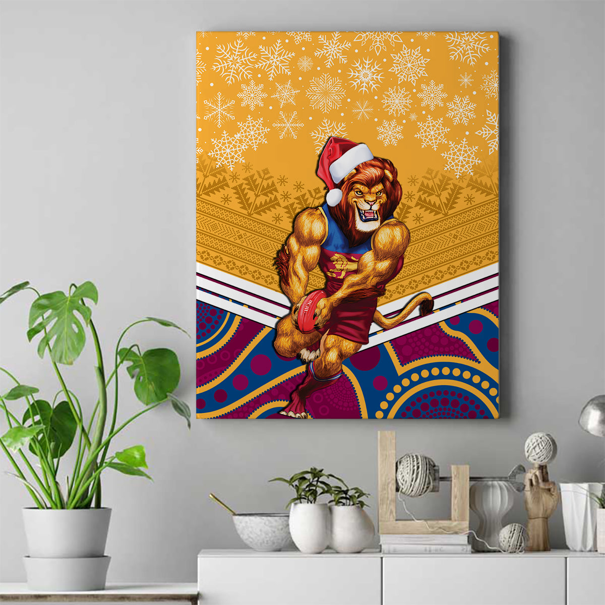 custom-brisbane-lions-football-christmas-canvas-wall-art-merry-xmas-2023-mix-aboriginal-art