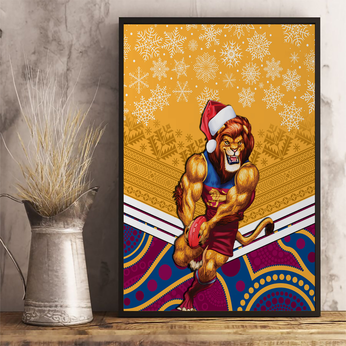 custom-brisbane-lions-football-christmas-canvas-wall-art-merry-xmas-2023-mix-aboriginal-art