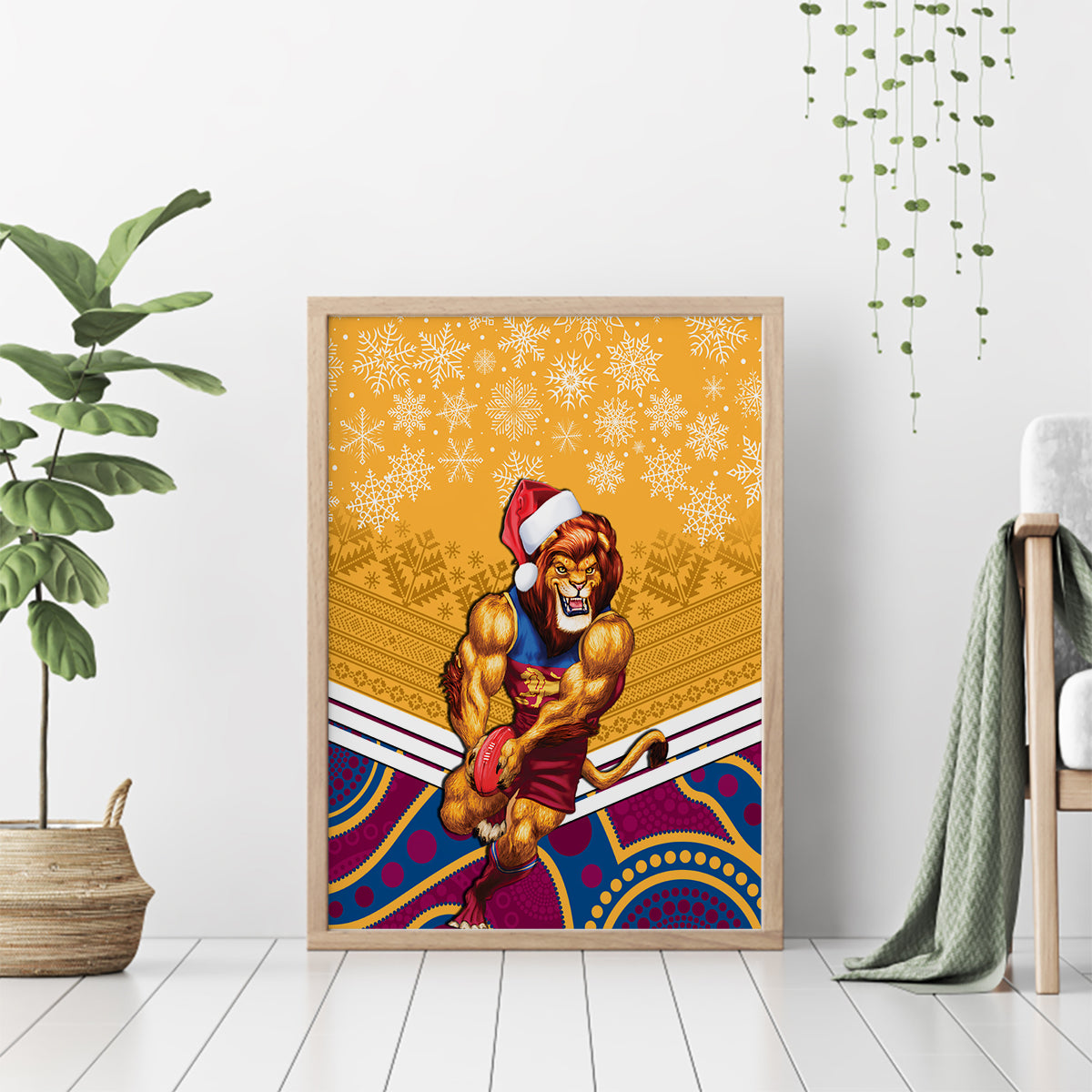 custom-brisbane-lions-football-christmas-canvas-wall-art-merry-xmas-2023-mix-aboriginal-art
