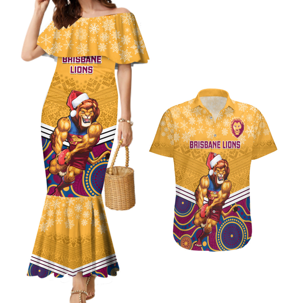 custom-brisbane-lions-football-christmas-couples-matching-mermaid-dress-and-hawaiian-shirt-merry-xmas-2023-mix-aboriginal-art