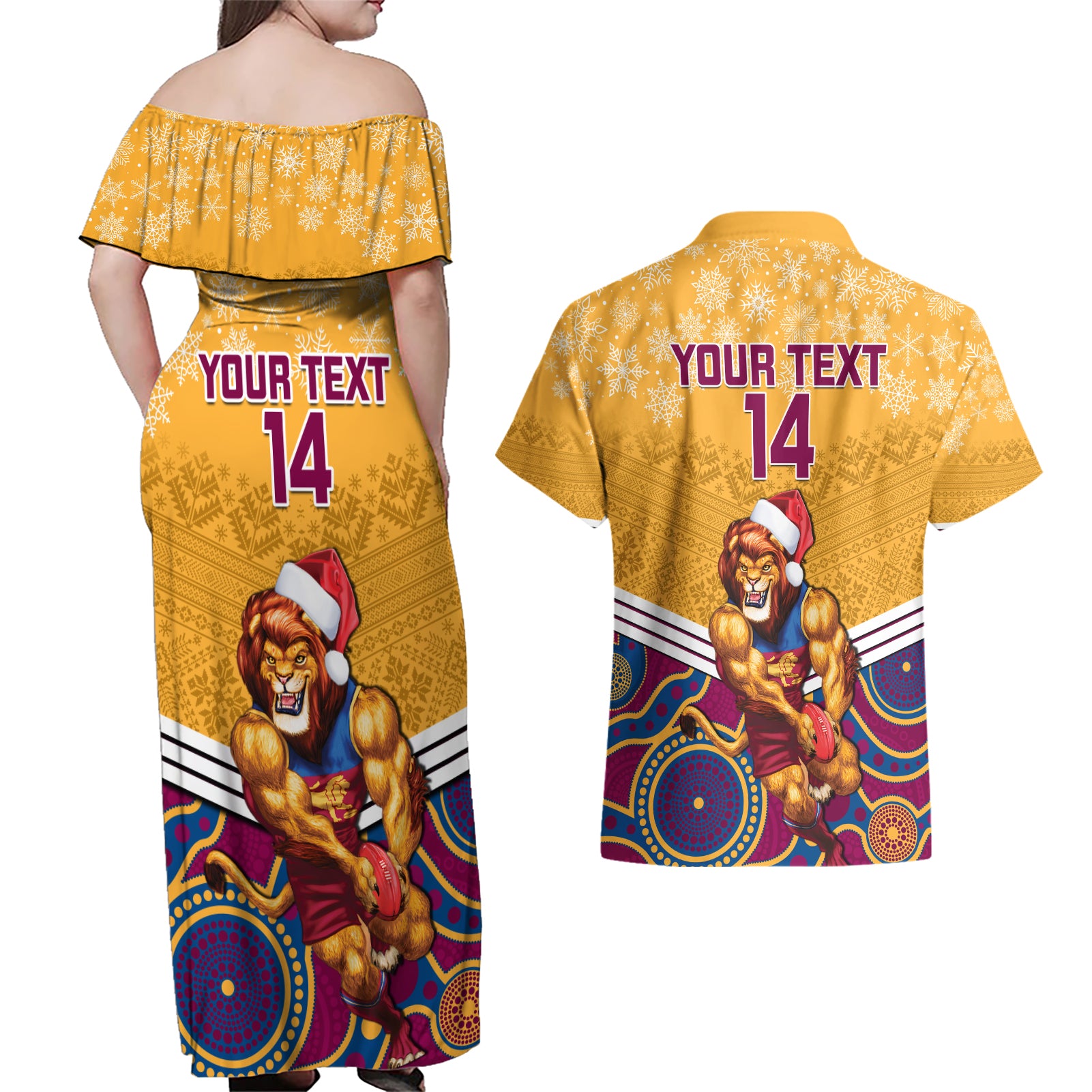 custom-brisbane-lions-football-christmas-couples-matching-off-shoulder-maxi-dress-and-hawaiian-shirt-merry-xmas-2023-mix-aboriginal-art