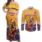 custom-brisbane-lions-football-christmas-couples-matching-off-shoulder-maxi-dress-and-long-sleeve-button-shirt-merry-xmas-2023-mix-aboriginal-art