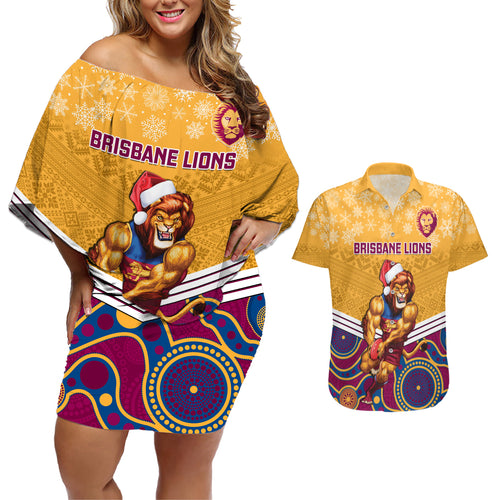 custom-brisbane-lions-football-christmas-couples-matching-off-shoulder-short-dress-and-hawaiian-shirt-merry-xmas-2023-mix-aboriginal-art