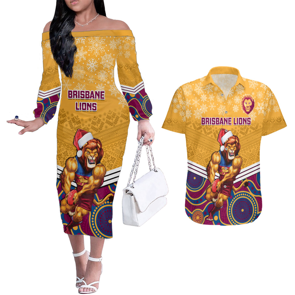custom-brisbane-lions-football-christmas-couples-matching-off-the-shoulder-long-sleeve-dress-and-hawaiian-shirt-merry-xmas-2023-mix-aboriginal-art