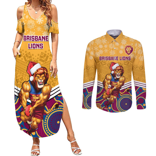 custom-brisbane-lions-football-christmas-couples-matching-summer-maxi-dress-and-long-sleeve-button-shirt-merry-xmas-2023-mix-aboriginal-art