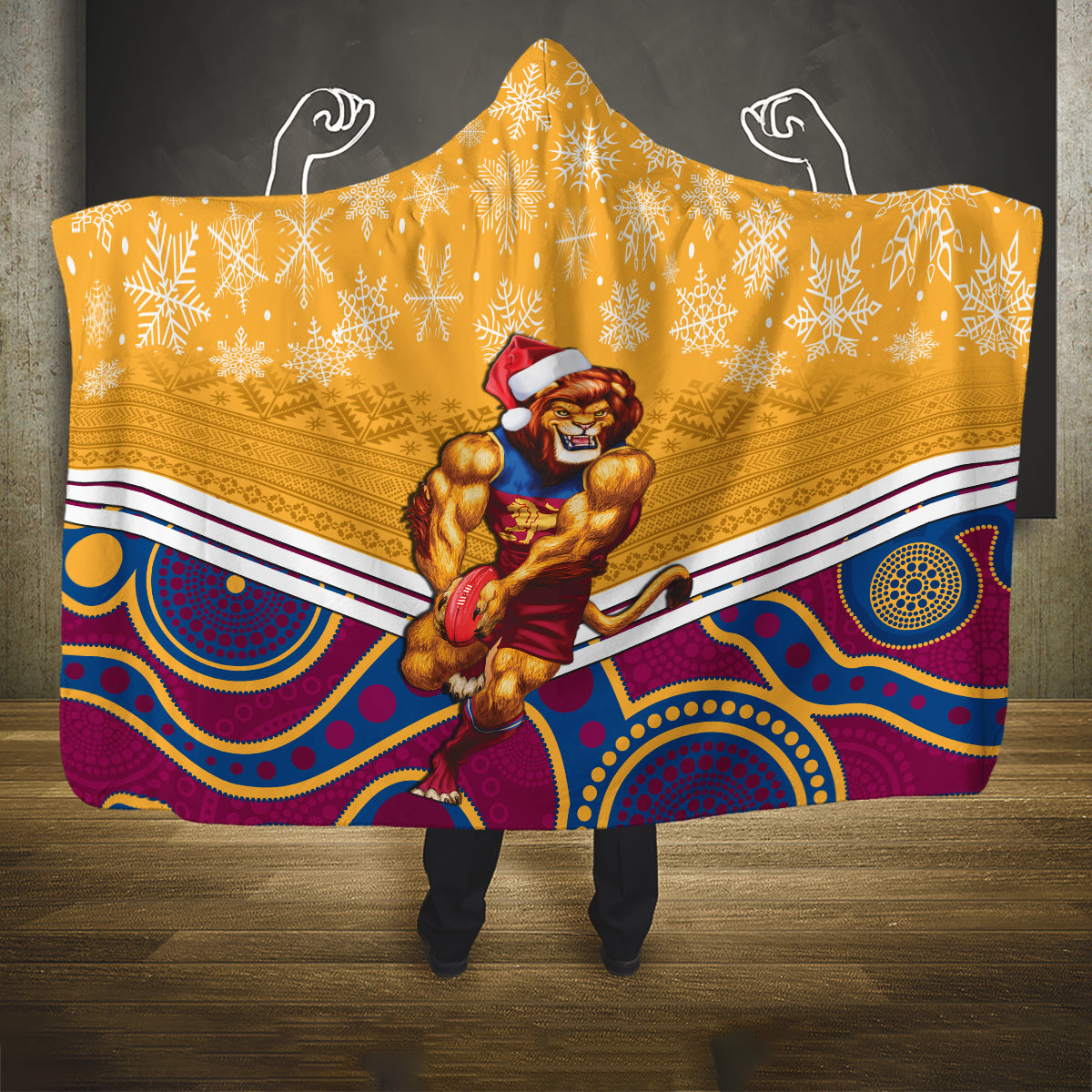 custom-brisbane-lions-football-christmas-hooded-blanket-merry-xmas-2023-mix-aboriginal-art