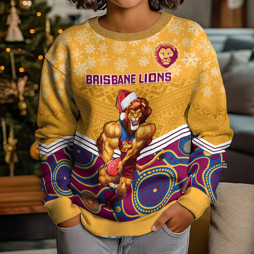 custom-brisbane-lions-football-christmas-kid-ugly-christmas-sweater-merry-xmas-2023-mix-aboriginal-art