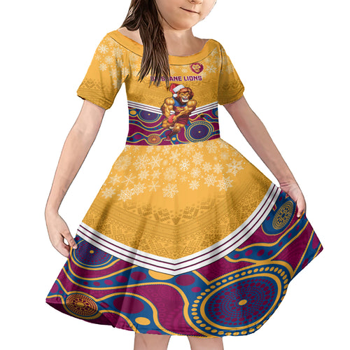 custom-brisbane-lions-football-christmas-kid-short-sleeve-dress-merry-xmas-2023-mix-aboriginal-art
