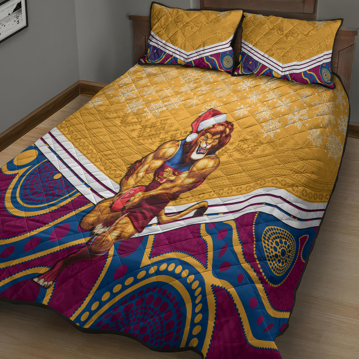 custom-brisbane-lions-football-christmas-quilt-bed-set-merry-xmas-2023-mix-aboriginal-art