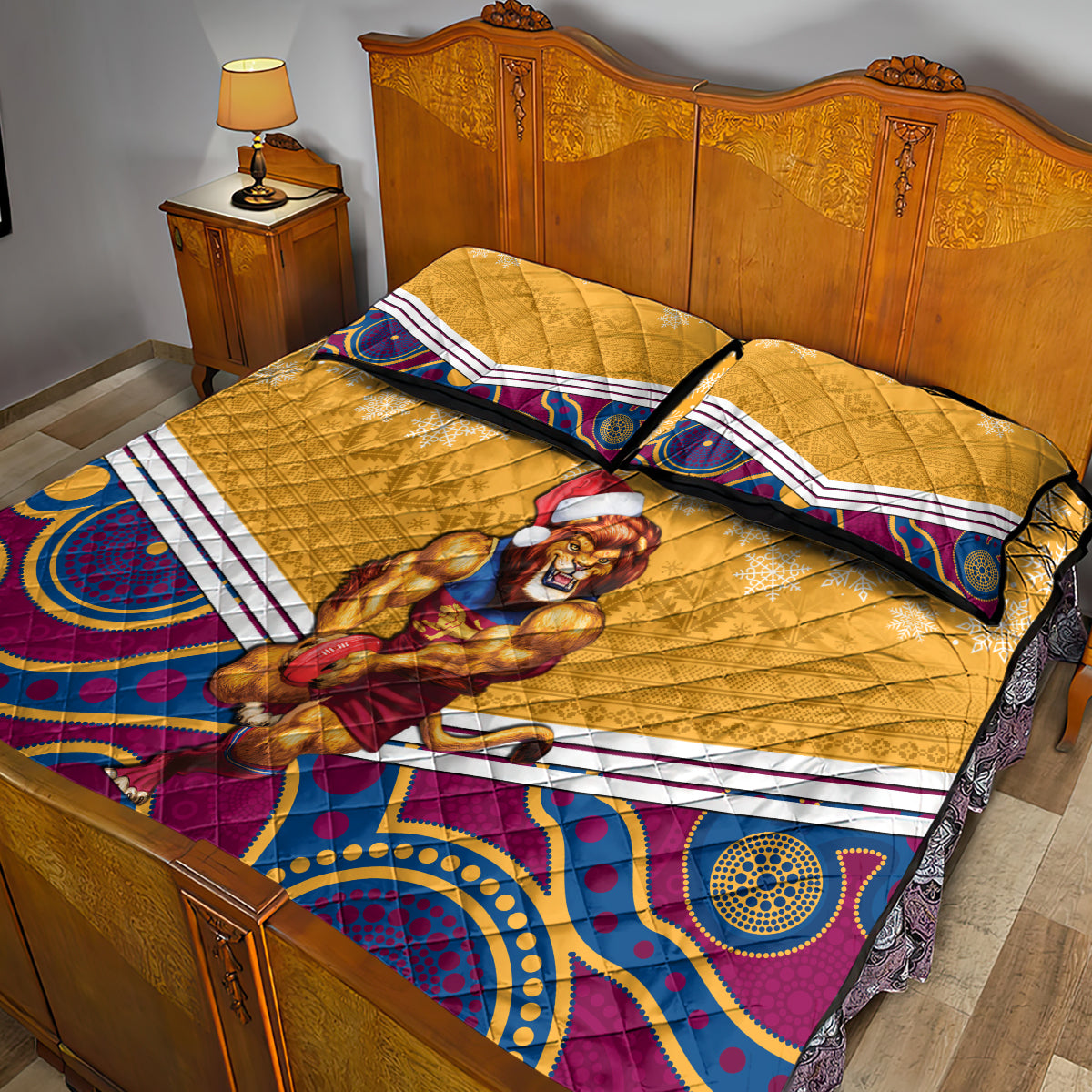 custom-brisbane-lions-football-christmas-quilt-bed-set-merry-xmas-2023-mix-aboriginal-art