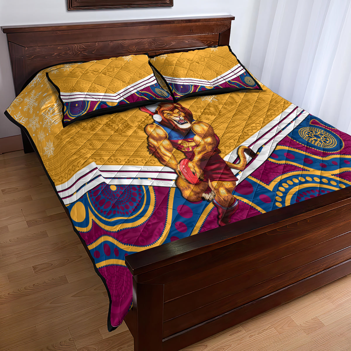 custom-brisbane-lions-football-christmas-quilt-bed-set-merry-xmas-2023-mix-aboriginal-art