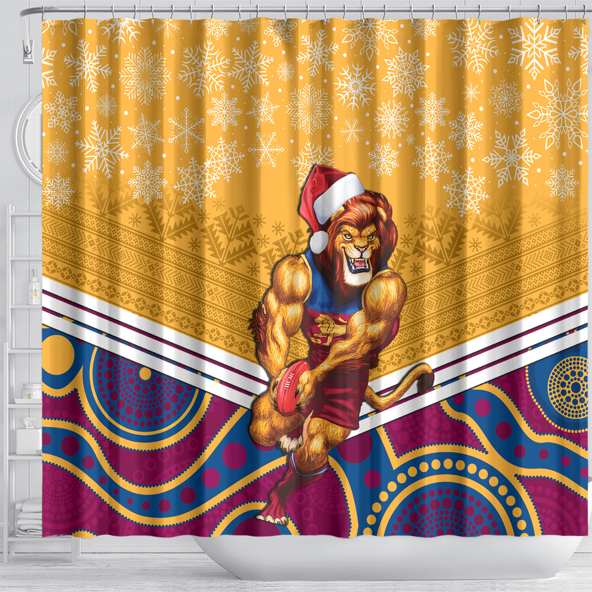 custom-brisbane-lions-football-christmas-shower-curtain-merry-xmas-2023-mix-aboriginal-art