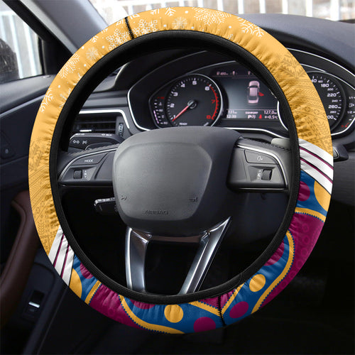 Brisbane Lions Football Christmas Steering Wheel Cover Merry Xmas 2023 Mix Aboriginal Art
