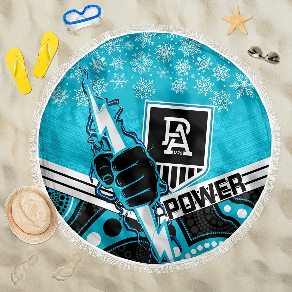 custom-port-adelaide-football-christmas-beach-blanket-merry-xmas-2023-mix-aboriginal-art