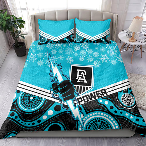 custom-port-adelaide-football-christmas-bedding-set-merry-xmas-2023-mix-aboriginal-art