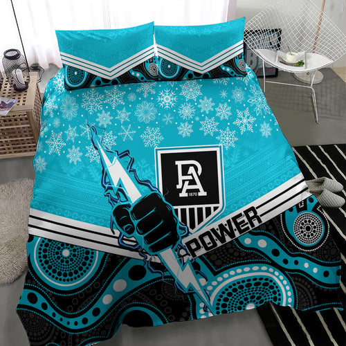 custom-port-adelaide-football-christmas-bedding-set-merry-xmas-2023-mix-aboriginal-art