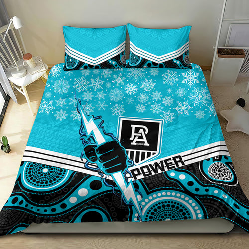 custom-port-adelaide-football-christmas-bedding-set-merry-xmas-2023-mix-aboriginal-art