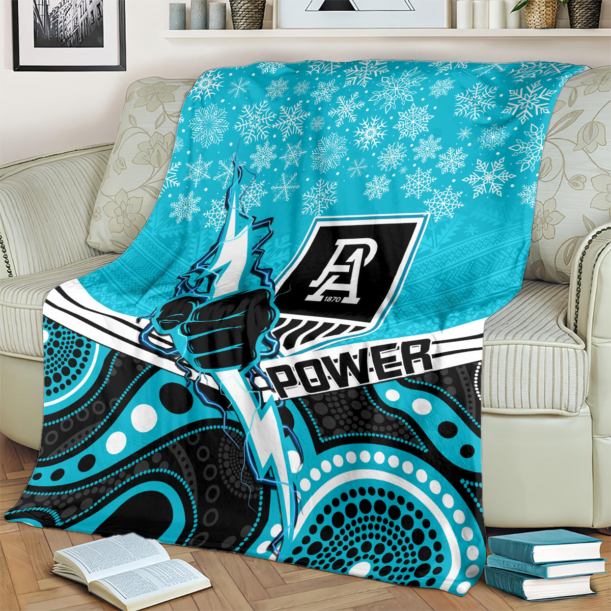 custom-port-adelaide-football-christmas-blanket-merry-xmas-2023-mix-aboriginal-art