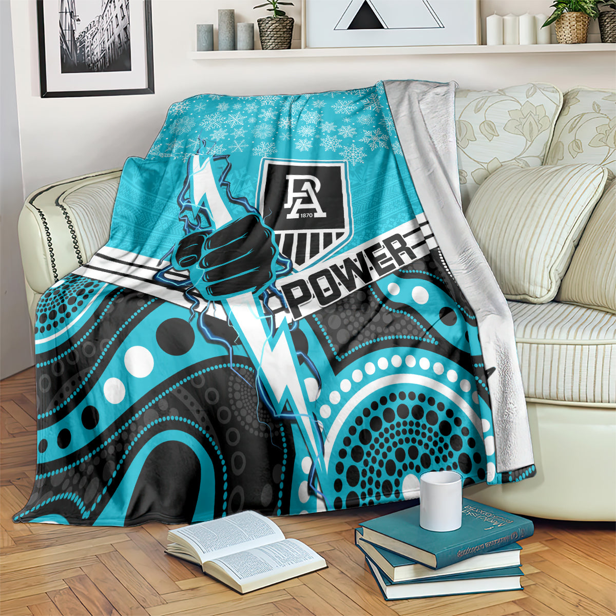 custom-port-adelaide-football-christmas-blanket-merry-xmas-2023-mix-aboriginal-art