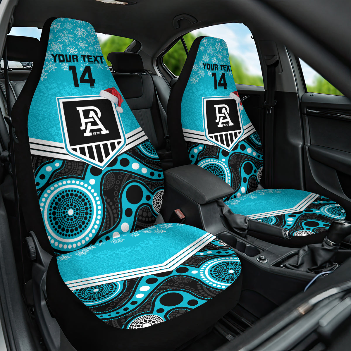 custom-port-adelaide-football-christmas-car-seat-cover-merry-xmas-2023-mix-aboriginal-art