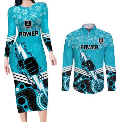 custom-port-adelaide-football-christmas-couples-matching-long-sleeve-bodycon-dress-and-long-sleeve-button-shirt-merry-xmas-2023-mix-aboriginal-art