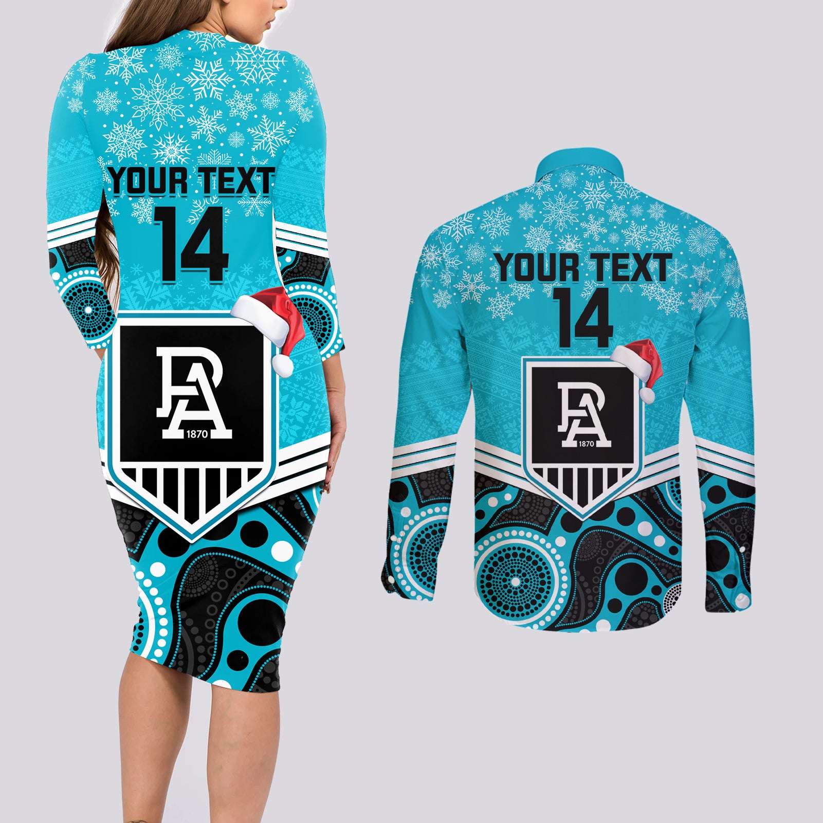 custom-port-adelaide-football-christmas-couples-matching-long-sleeve-bodycon-dress-and-long-sleeve-button-shirt-merry-xmas-2023-mix-aboriginal-art