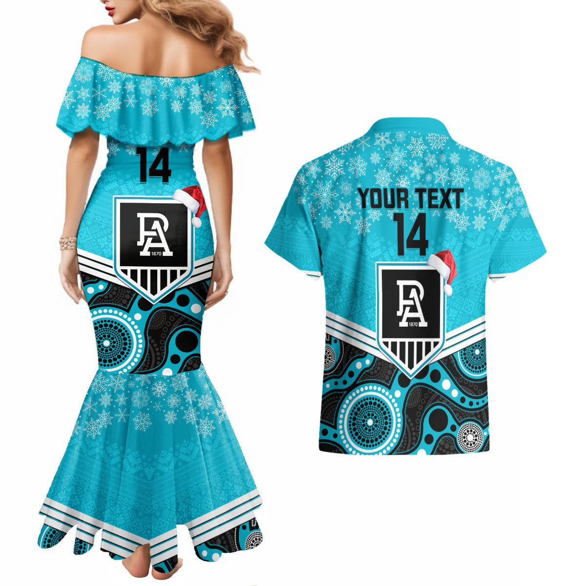 custom-port-adelaide-football-christmas-couples-matching-mermaid-dress-and-hawaiian-shirt-merry-xmas-2023-mix-aboriginal-art