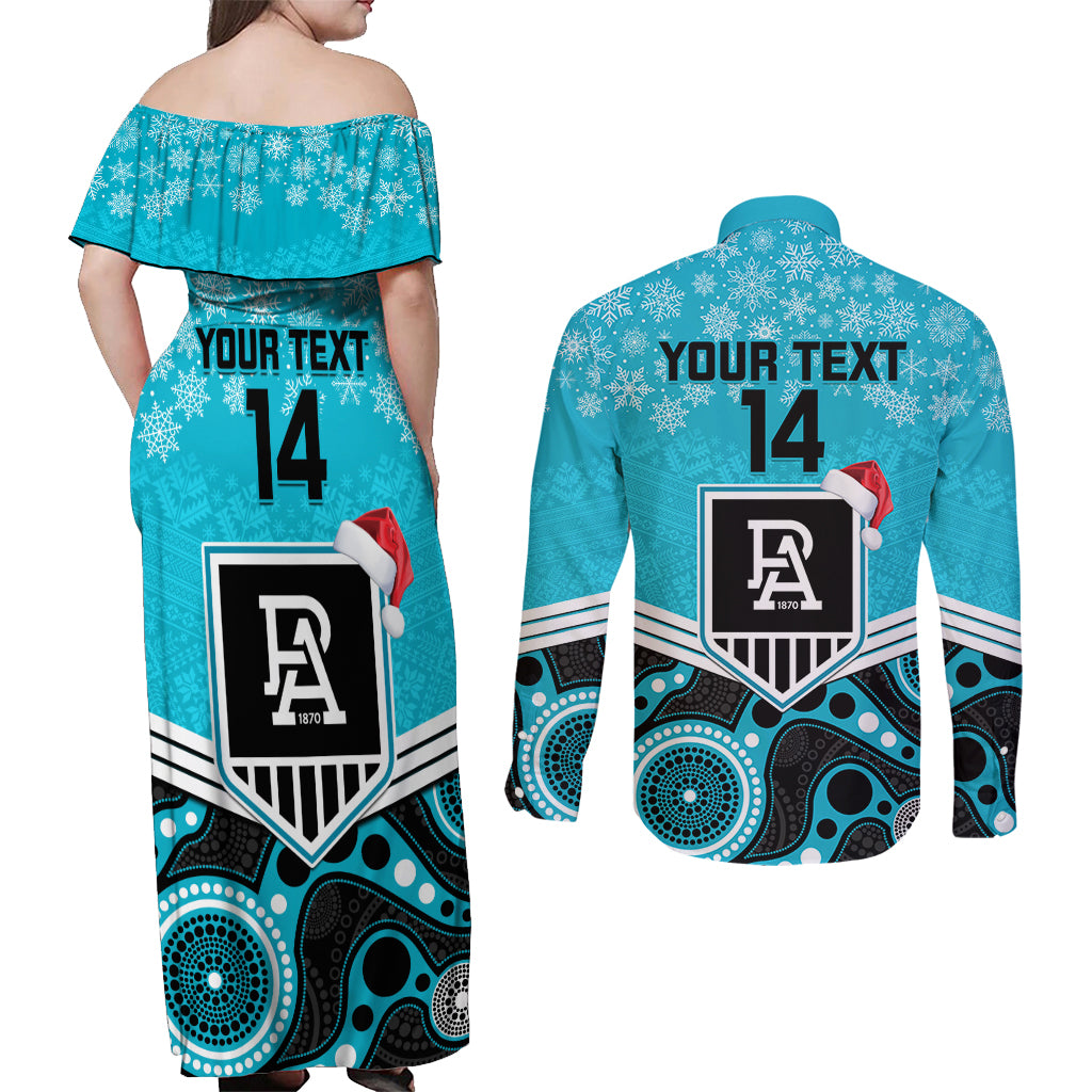 custom-port-adelaide-football-christmas-couples-matching-off-shoulder-maxi-dress-and-long-sleeve-button-shirt-merry-xmas-2023-mix-aboriginal-art