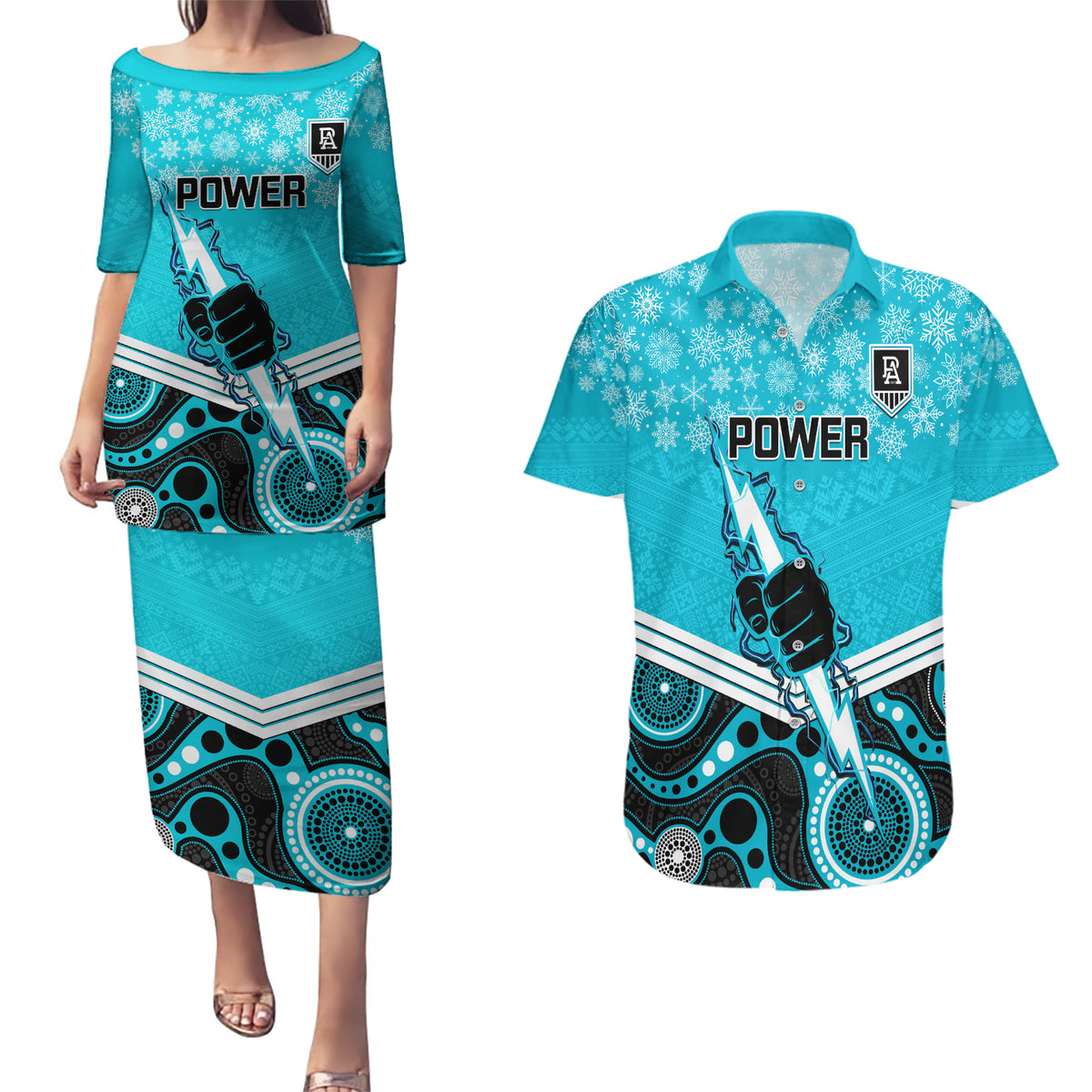 custom-port-adelaide-football-christmas-couples-matching-puletasi-dress-and-hawaiian-shirt-merry-xmas-2023-mix-aboriginal-art