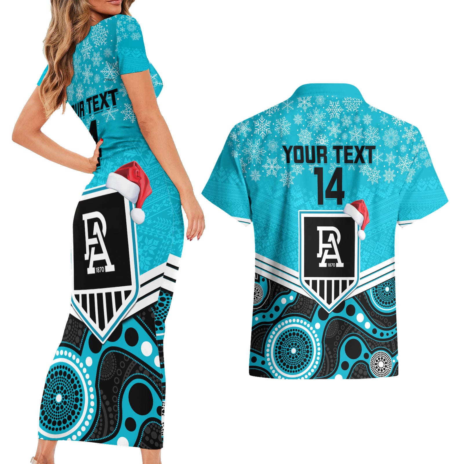 custom-port-adelaide-football-christmas-couples-matching-short-sleeve-bodycon-dress-and-hawaiian-shirt-merry-xmas-2023-mix-aboriginal-art