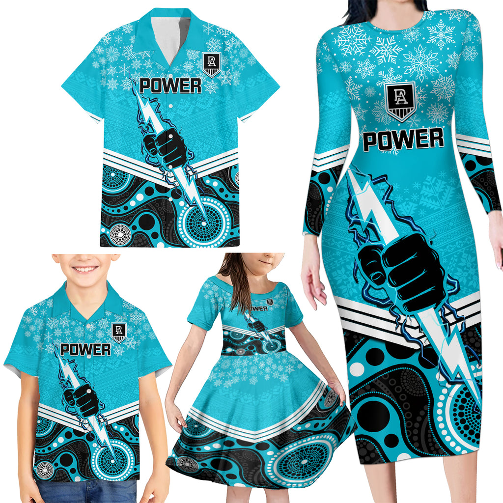 custom-port-adelaide-football-christmas-family-matching-long-sleeve-bodycon-dress-and-hawaiian-shirt-merry-xmas-2023-mix-aboriginal-art
